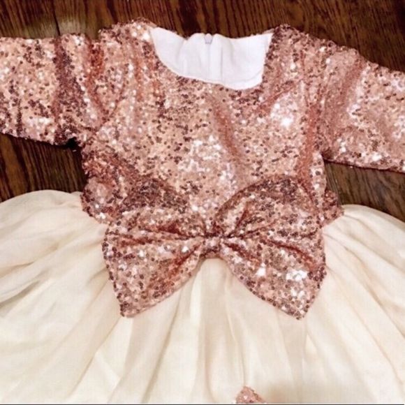 Girls’ Rose Gold Sequins and Ivory Tulle Flower Girl, Easter, Birthday Dress - Picture 5 of 9